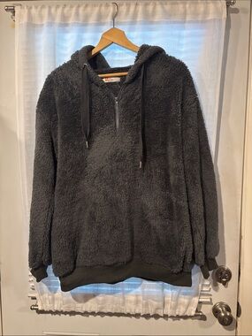 Plush Half-Zip Hooded Sweater - Dark Gray